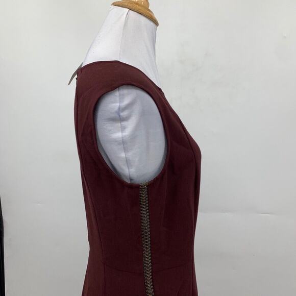 Ann Taylor Dress Womens 2 Deep Burgundy Faux Leather Side Braided Back Zip Shift - Picture 5 of 16